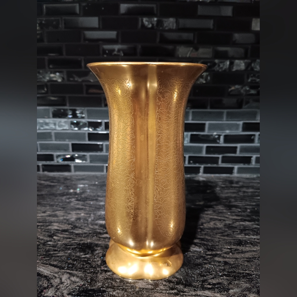 Vintage Pickard Floral Gold Vase